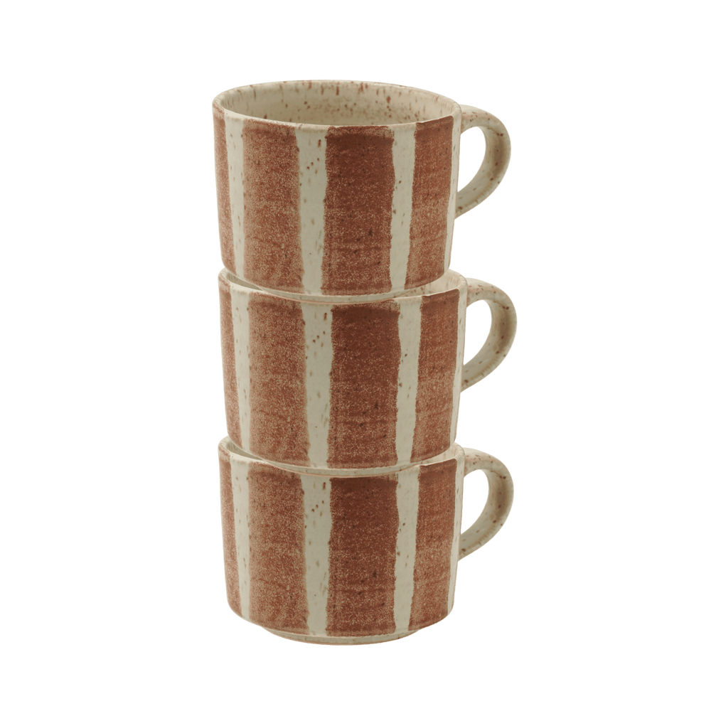 Wide-striped cup set of 3 oat/brown