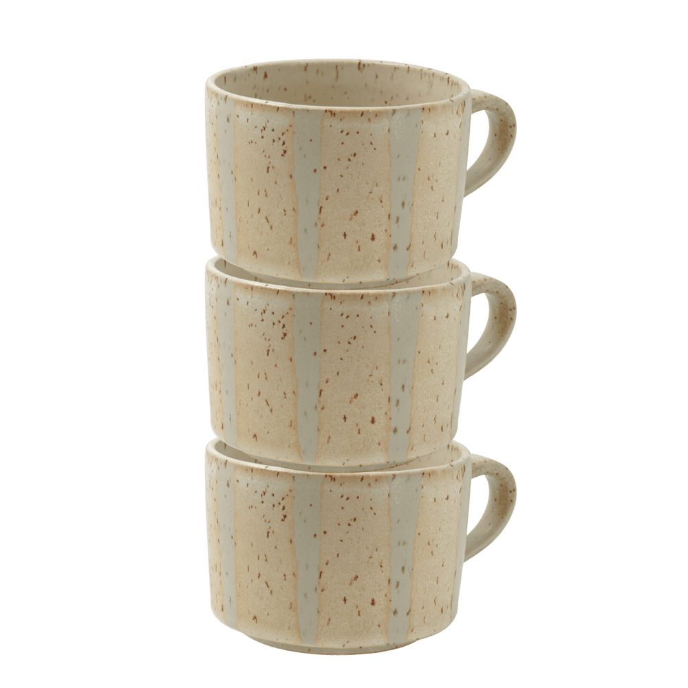 Wide-striped cup set of 3 oat/cream